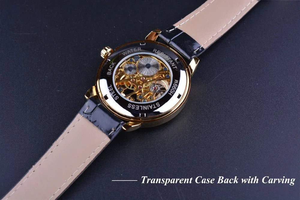 Luxury Skeleton Watch – Black & Gold Mechanical Edition
