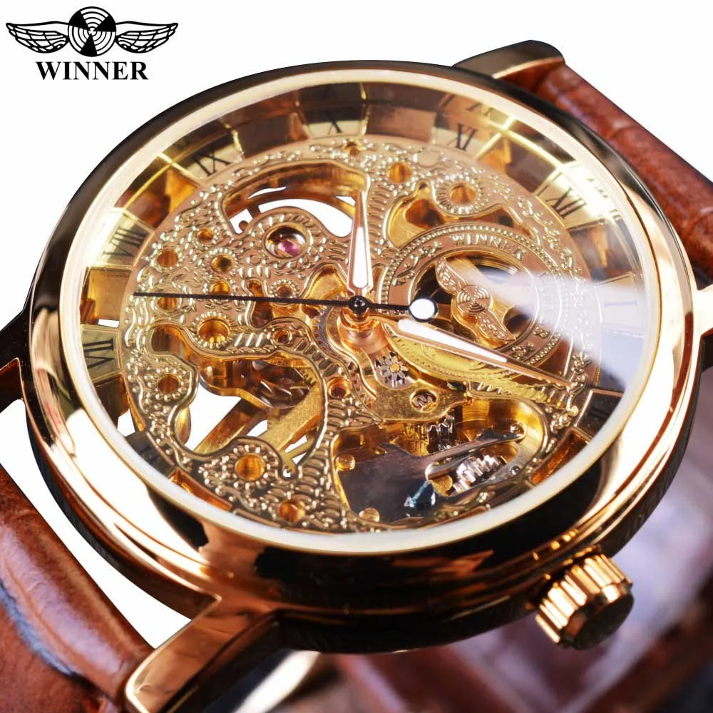 Gold Skeleton Luxury Watch