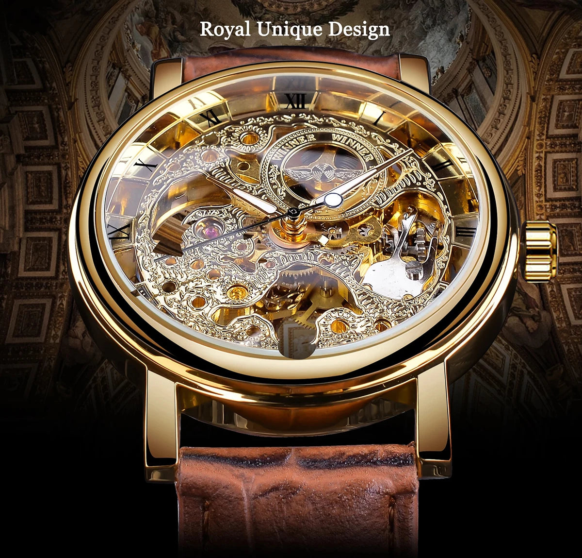Gold Skeleton Luxury Watch