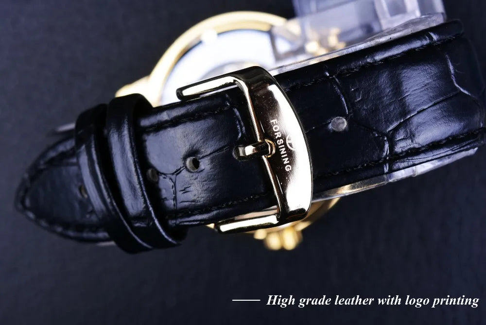 Luxury Skeleton Watch – Black & Gold Mechanical Edition