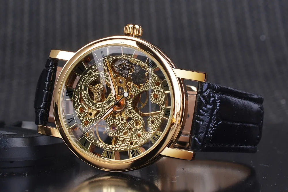Reloj de Lujo con Esqueleto Dorado