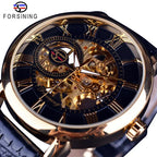 Luxury Skeleton Watch – Black & Gold Mechanical Edition