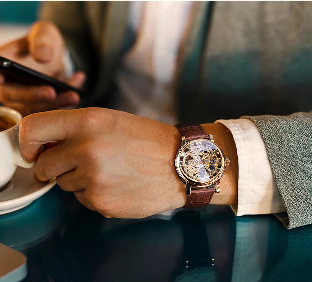 Reloj de Lujo con Esqueleto Dorado