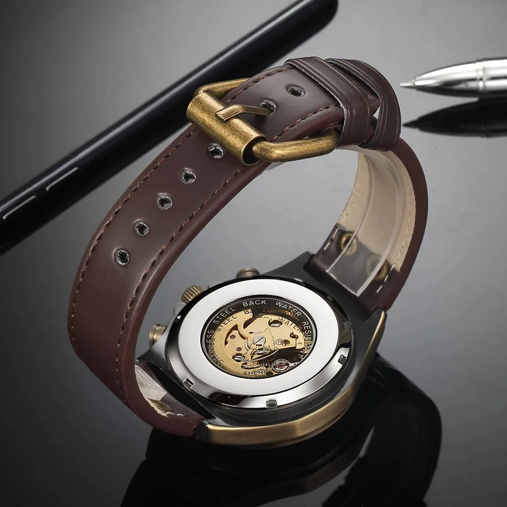 Bronze Skeleton Watch – Retro Steampunk Automatic Edition
