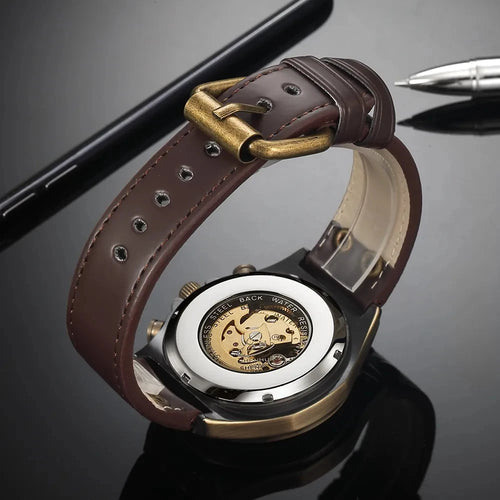 Bronze Skeleton Watch – Retro Steampunk Automatic Edition