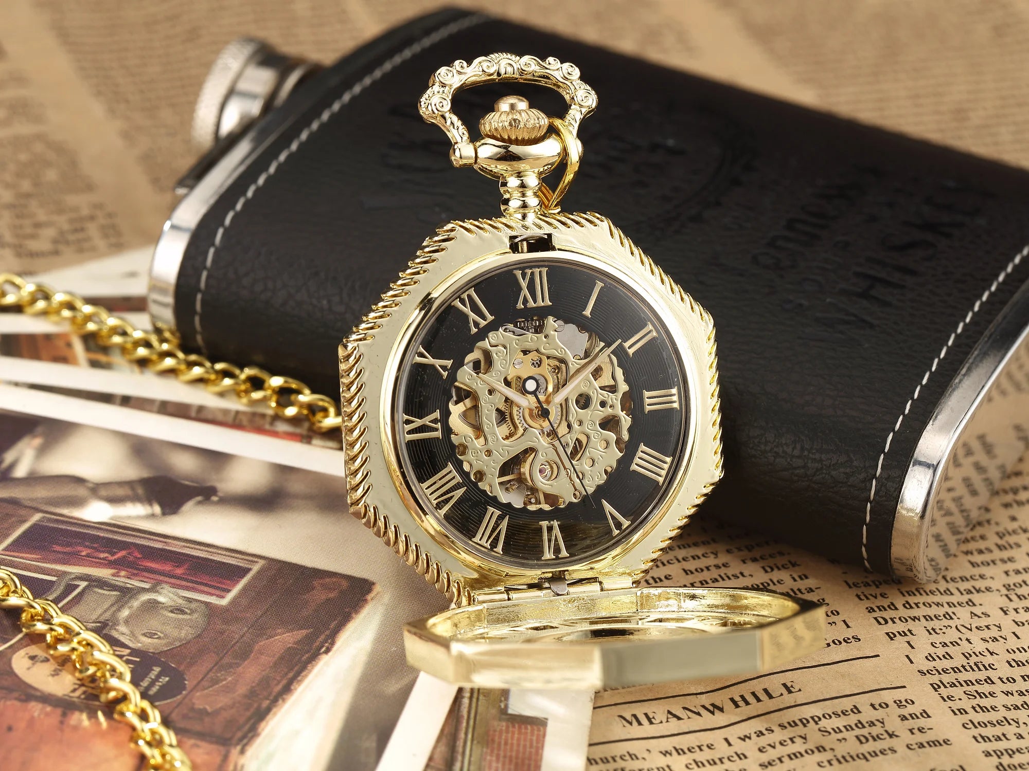 Luxury Skeleton Hexagonal Pocket Watch