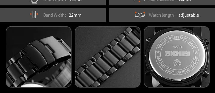 Reloj híbrido de lujo de acero – Hora dual analógica y digital