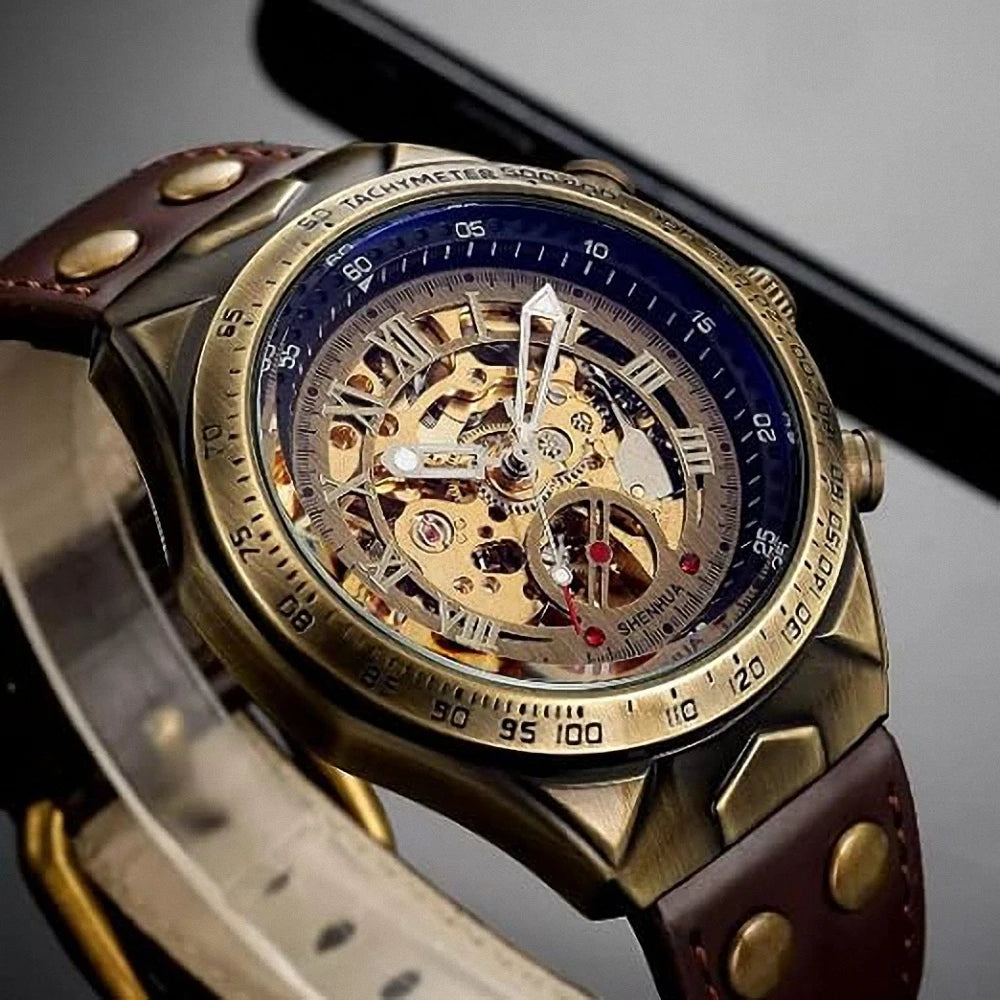 Montre Squelette en Bronze – Édition Automatique Rétro Steampunk