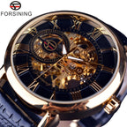 Luxury Skeleton Watch – Black & Gold Mechanical Edition