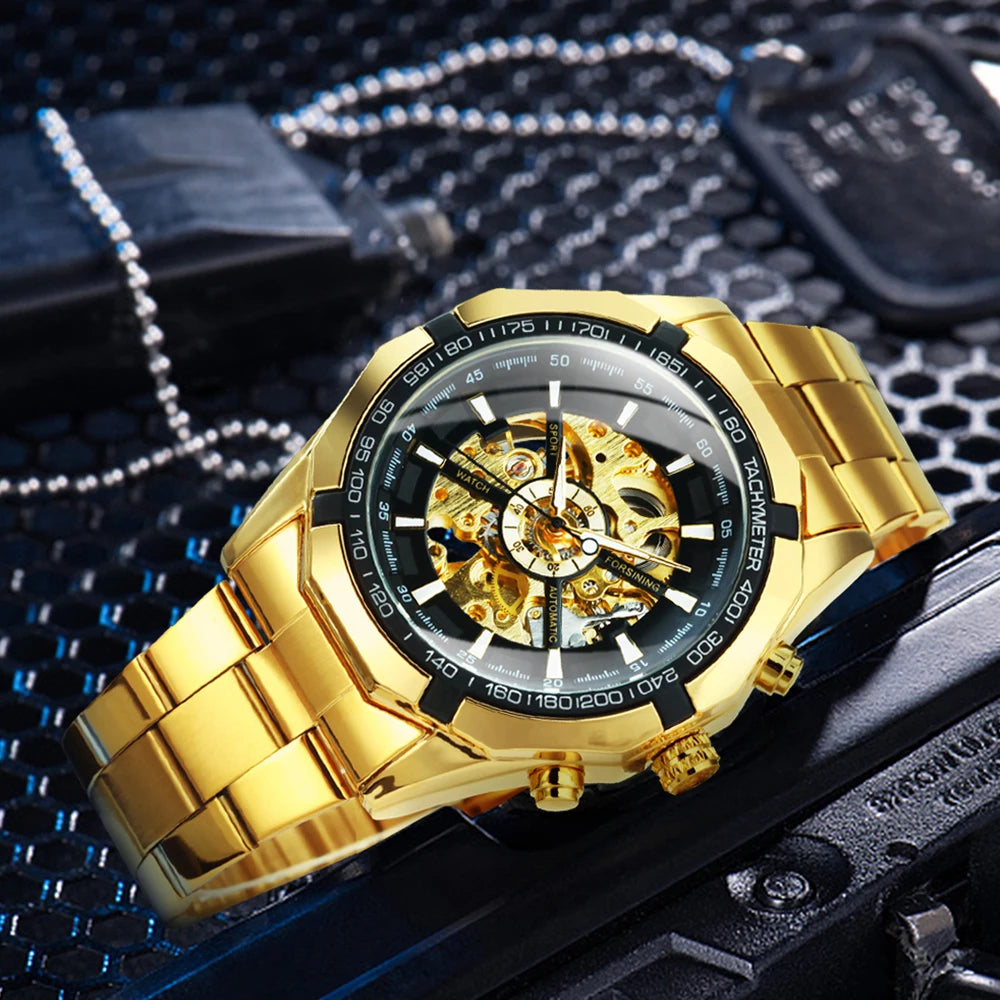 Luxury Skeleton Mechanical Watch – Open Dial Steel Edition