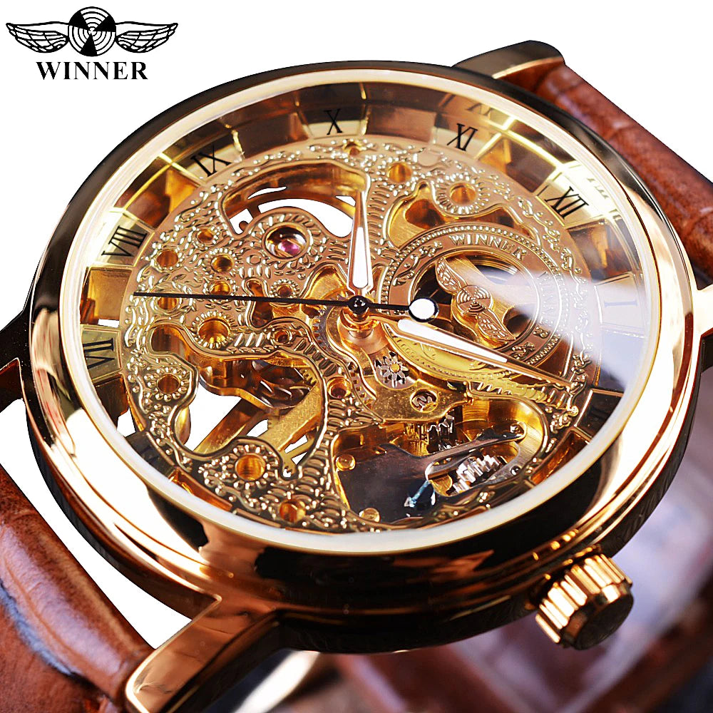Gold Skeleton Luxury Watch