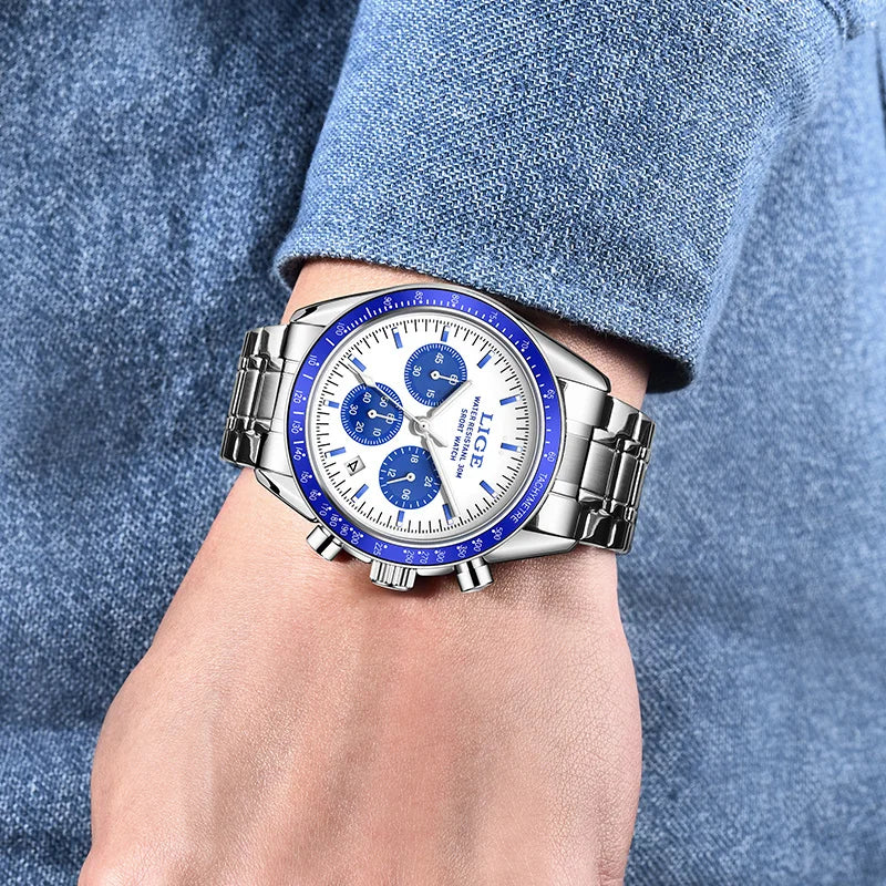 Blue Dial Chronograph Watch – Steel Business Edition