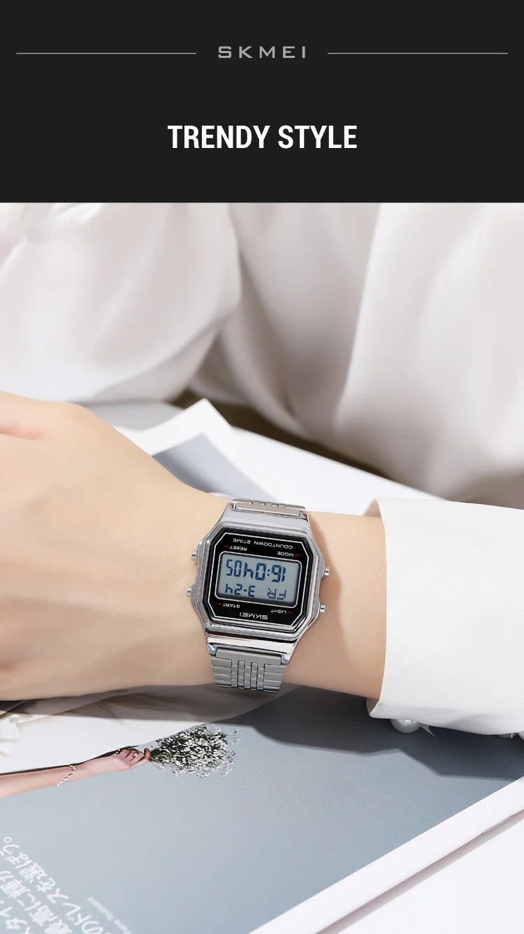 Classic Steel Digital Watch – Minimal Retro Style