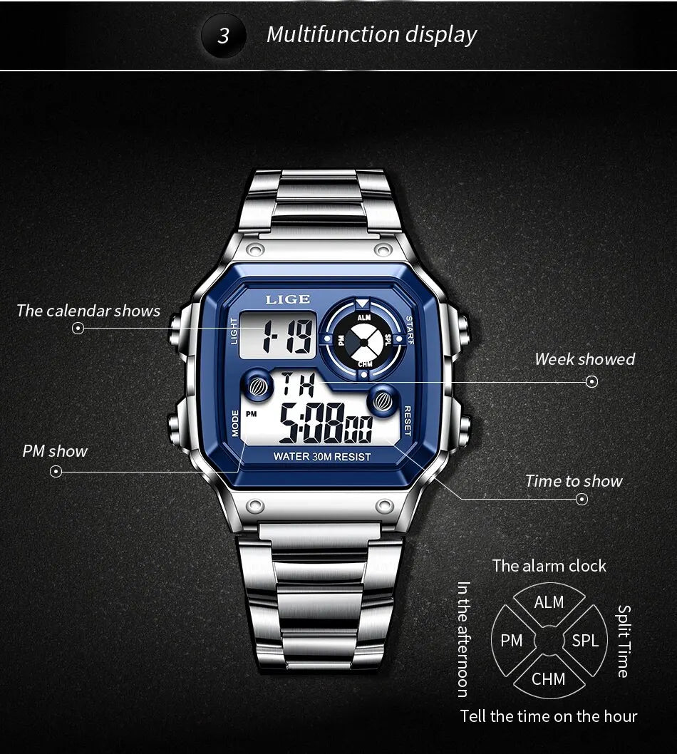 Reloj digital de acero de lujo – Edición militar sumergible