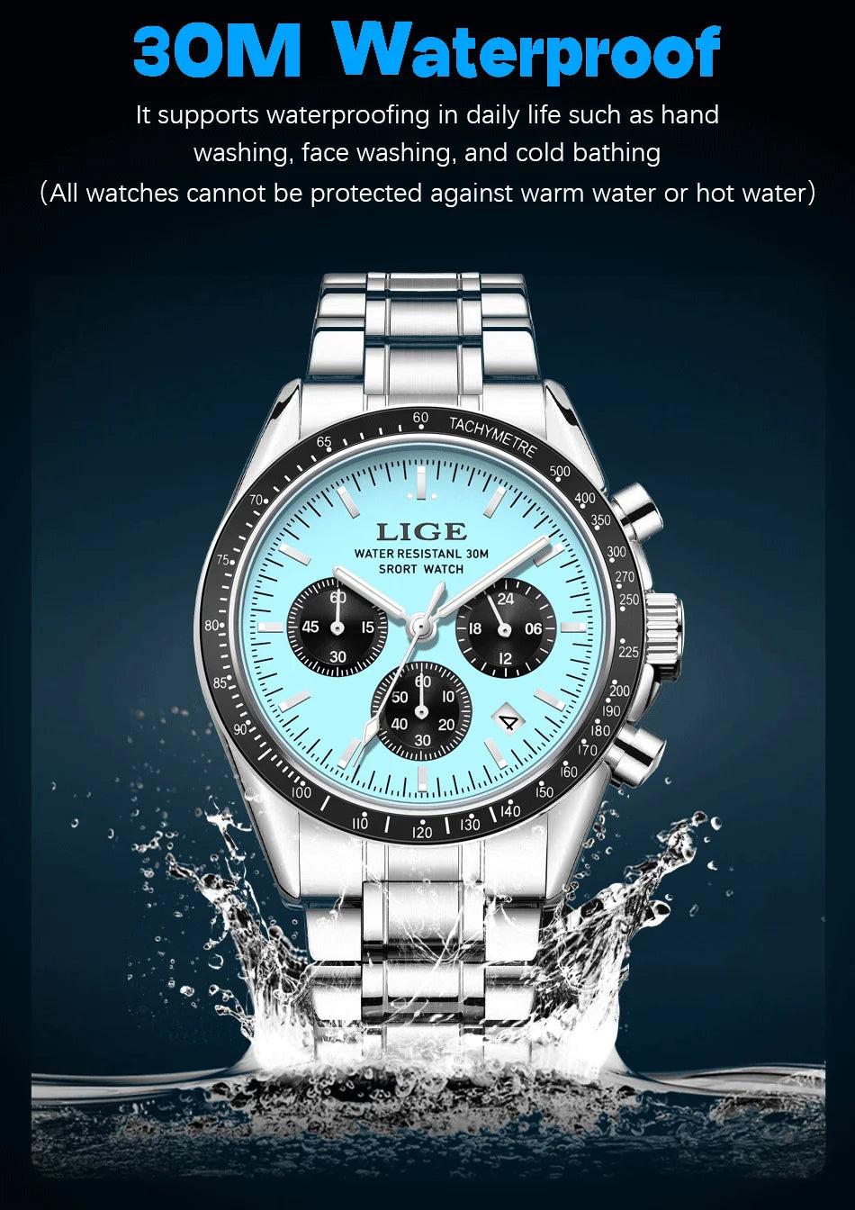 Blue Dial Chronograph Watch – Steel Business Edition