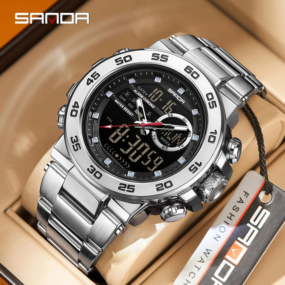 Premium Stainless Steel Sport Watch – Dual Display