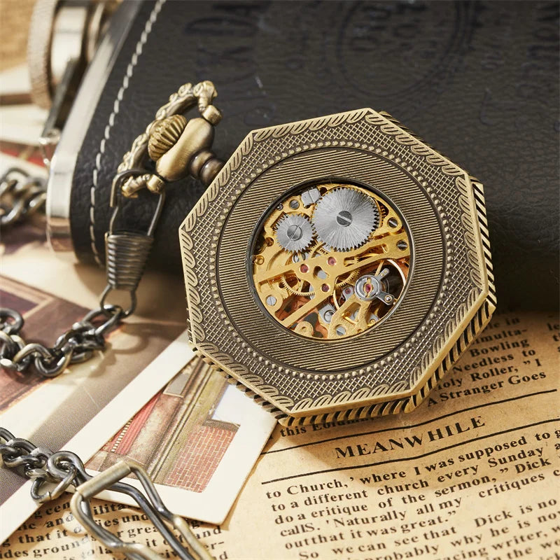 Luxury Skeleton Hexagonal Pocket Watch