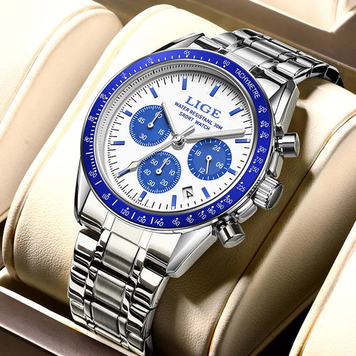 Blue Dial Chronograph Watch – Steel Business Edition