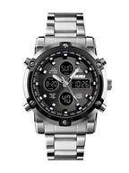Reloj híbrido de lujo de acero – Hora dual analógica y digital