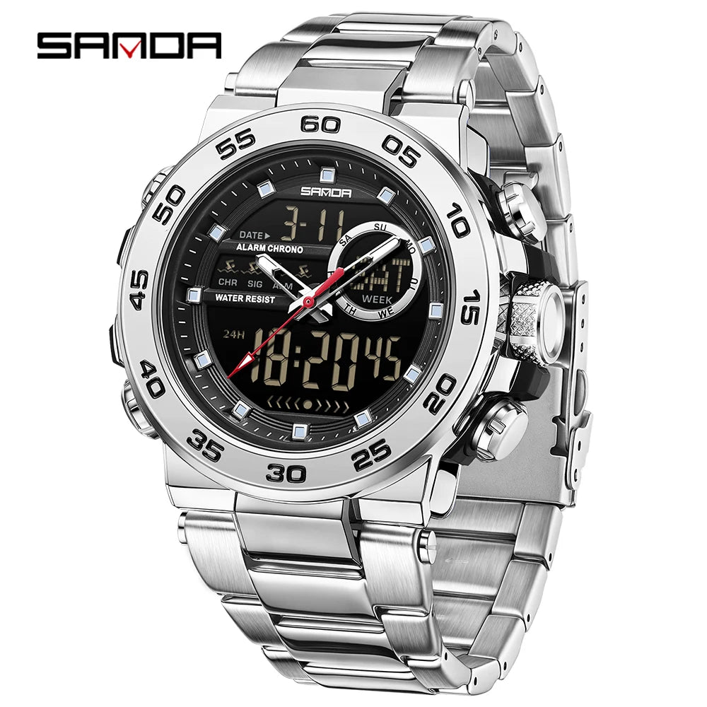 Premium Stainless Steel Sport Watch – Dual Display