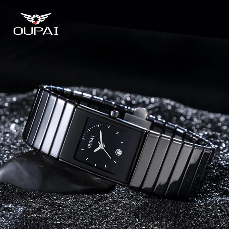 Minimal Square Ceramic Watch – Premium Black Edition
