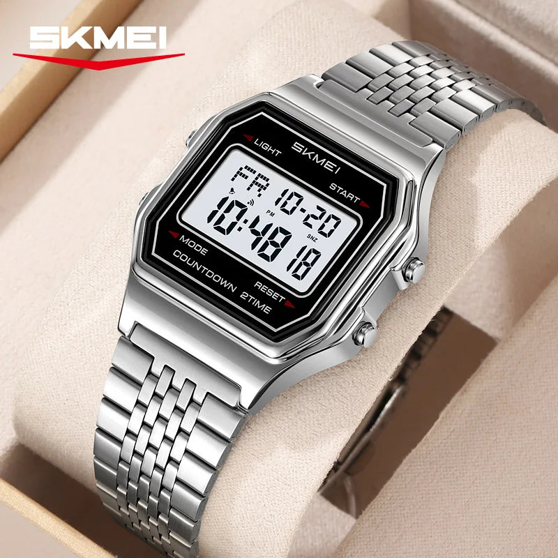 Classic Steel Digital Watch – Minimal Retro Style