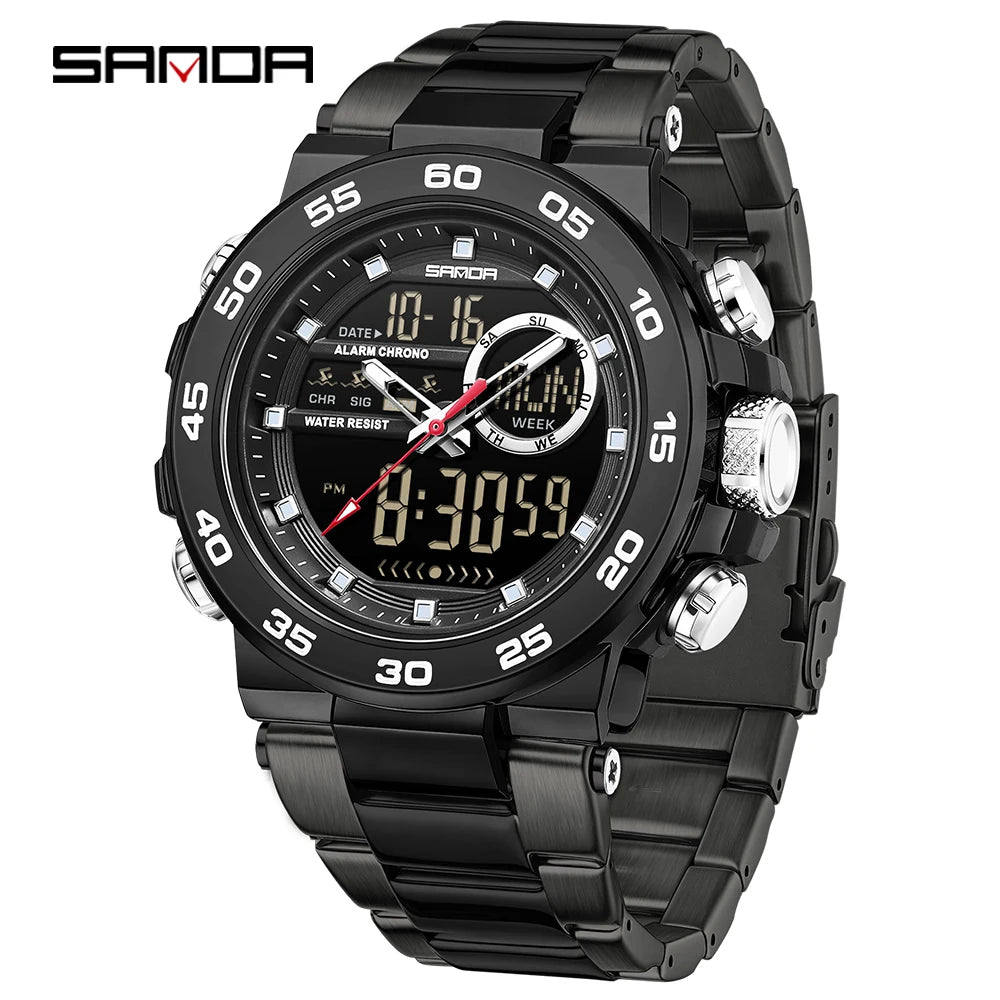 Premium Stainless Steel Sport Watch – Dual Display