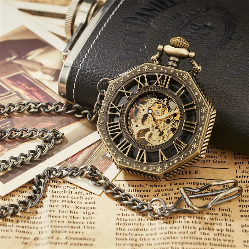 Luxury Skeleton Hexagonal Pocket Watch