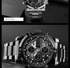 Reloj híbrido de lujo de acero – Hora dual analógica y digital