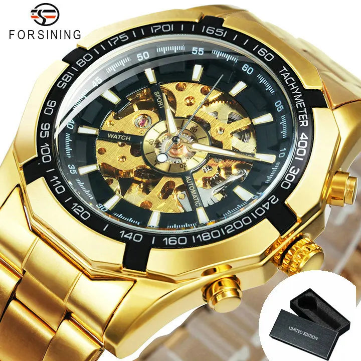 Luxury Skeleton Mechanical Watch – Open Dial Steel Edition