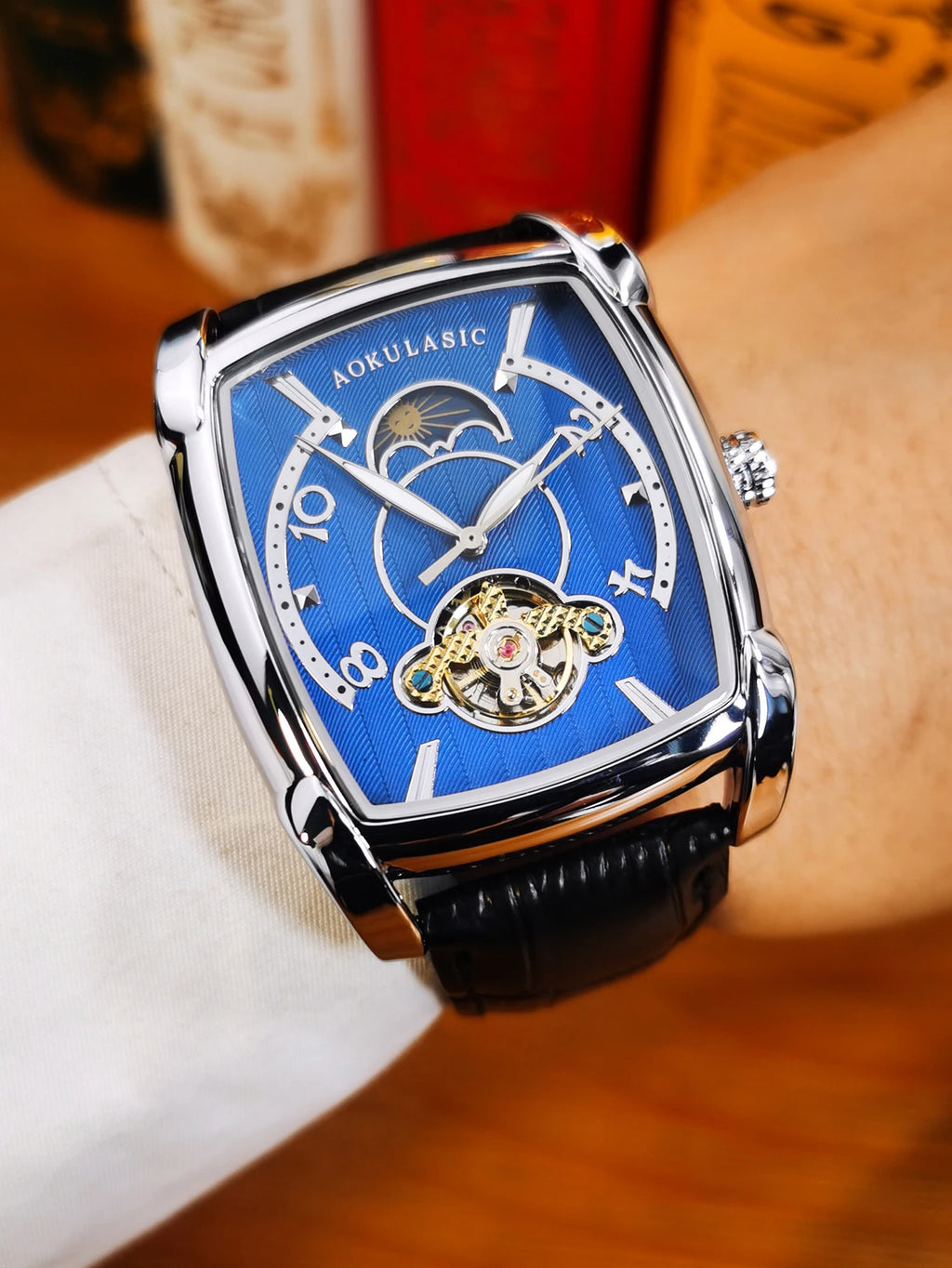 Reloj Esqueleto Tonneau de Lujo – Edición Automática de Fase Lunar
