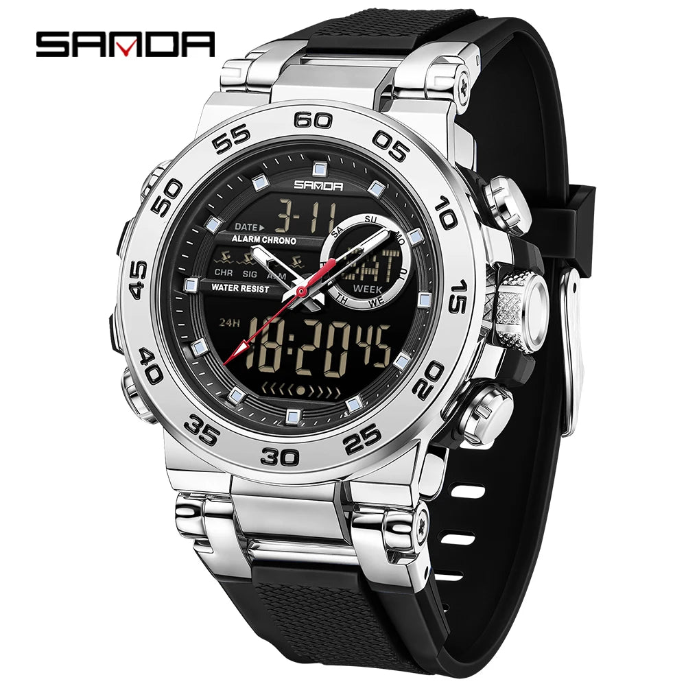 Premium Stainless Steel Sport Watch – Dual Display