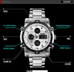 Reloj híbrido de lujo de acero – Hora dual analógica y digital