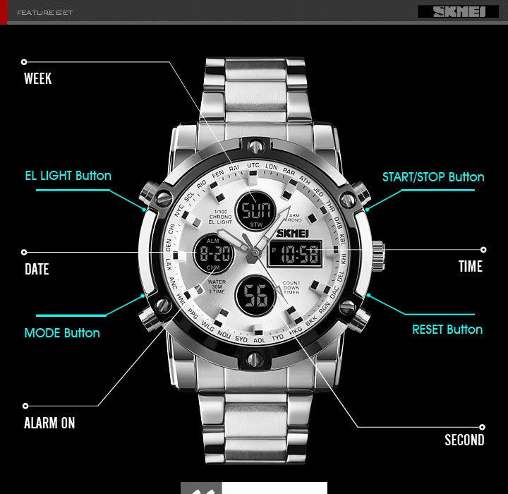 Luxury Steel Hybrid Watch – Analog Digital Dual Time