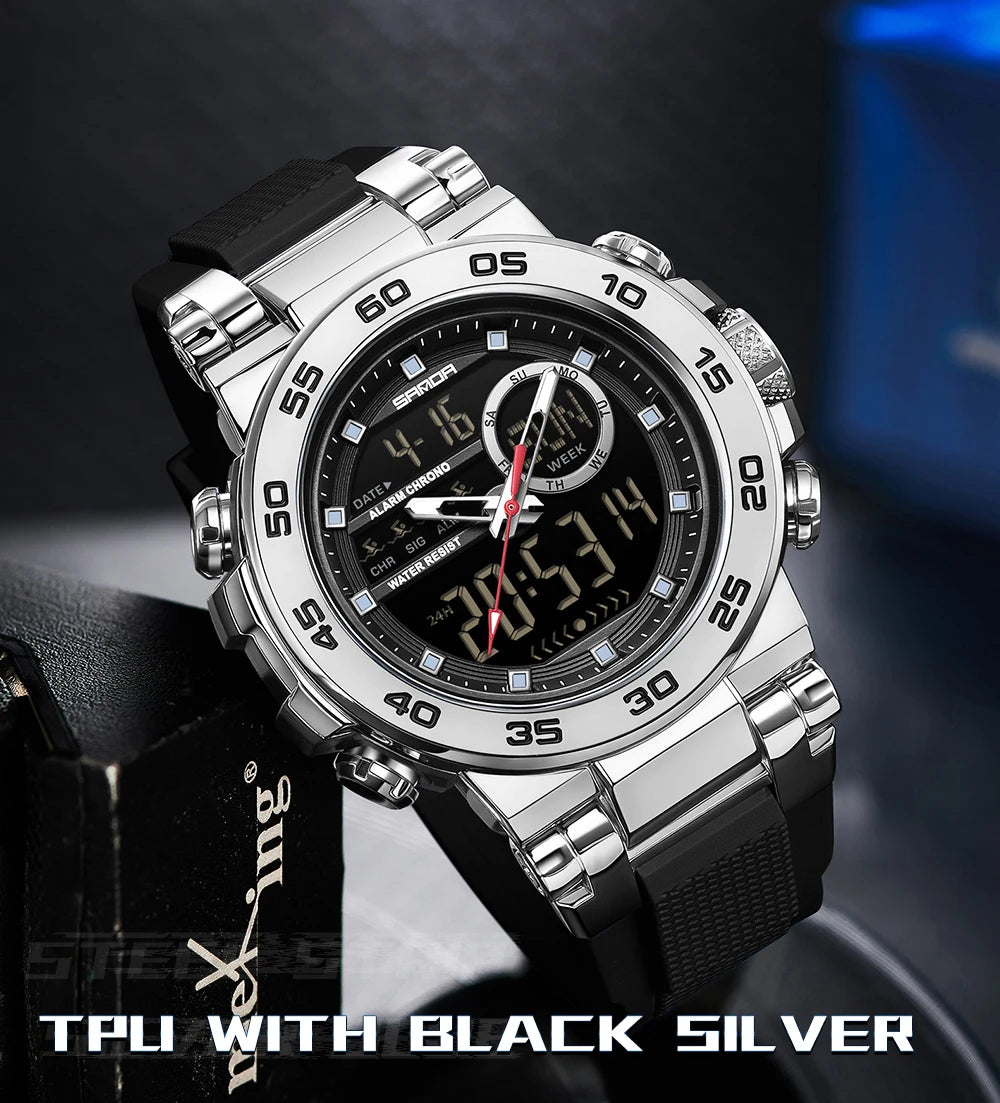 Premium Stainless Steel Sport Watch – Dual Display