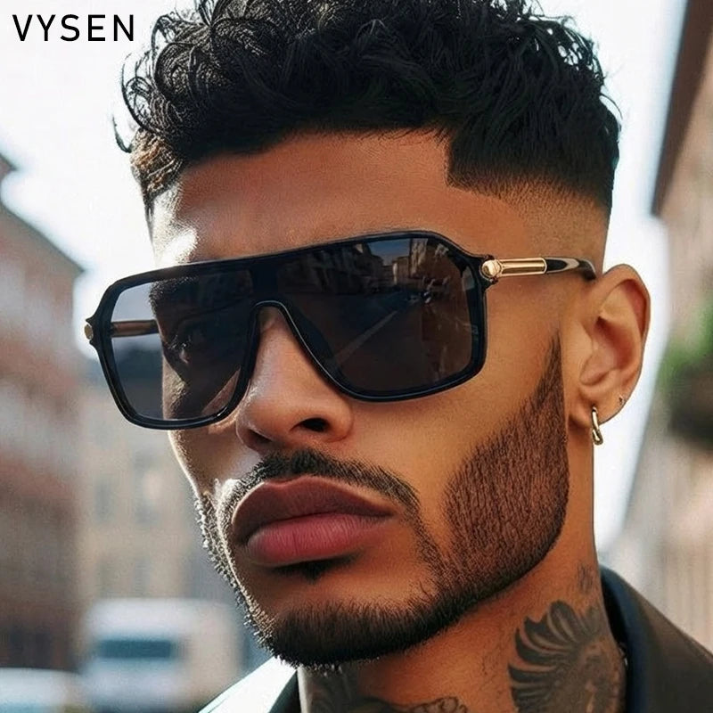 Luxury Shield Oversized Sunglasses – Men’s Vintage Metal Frame UV400