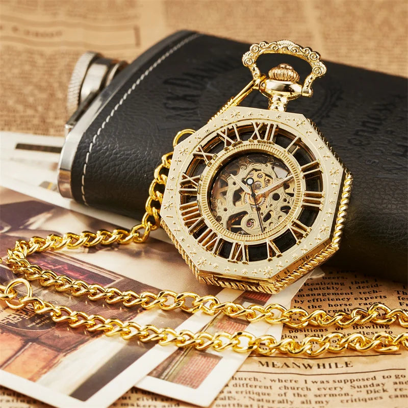 Luxury Skeleton Hexagonal Pocket Watch
