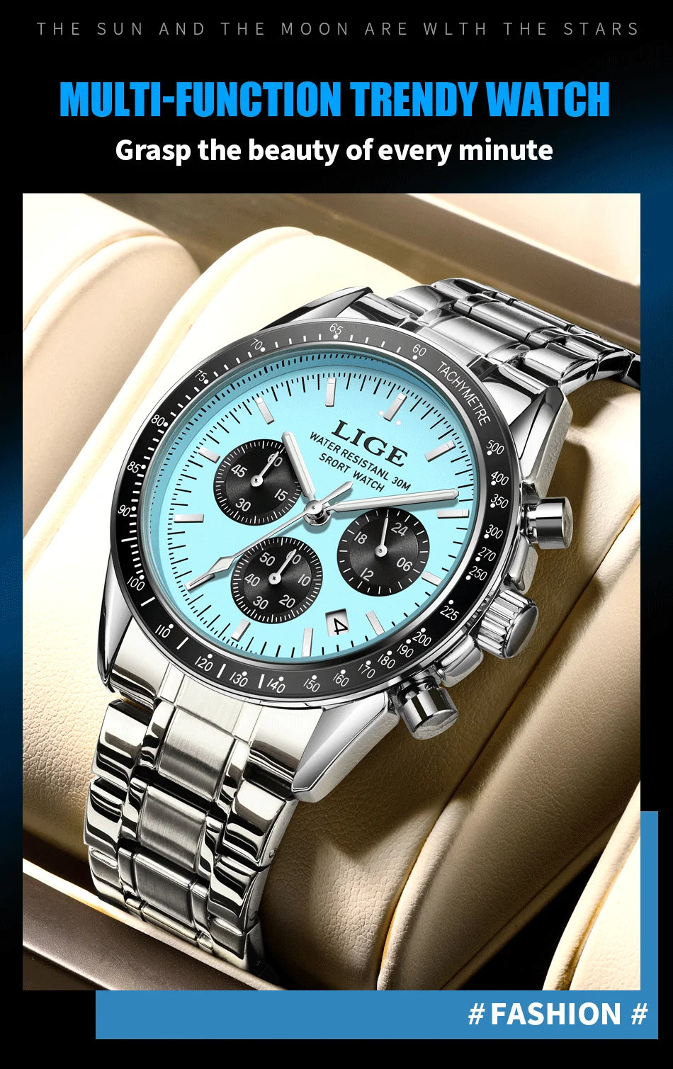 Blue Dial Chronograph Watch – Steel Business Edition
