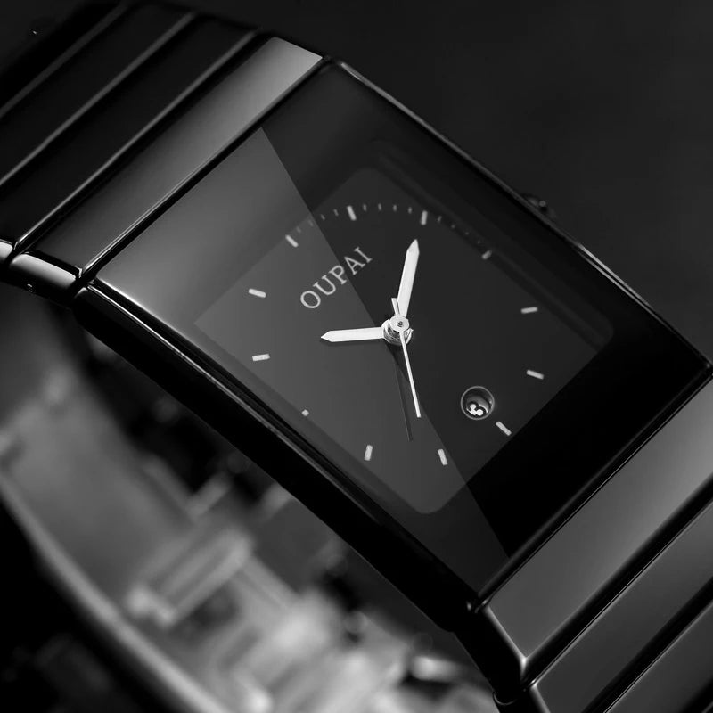 Minimal Square Ceramic Watch – Premium Black Edition