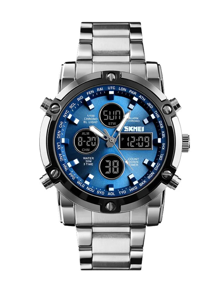 Luxury Steel Hybrid Watch – Analog Digital Dual Time