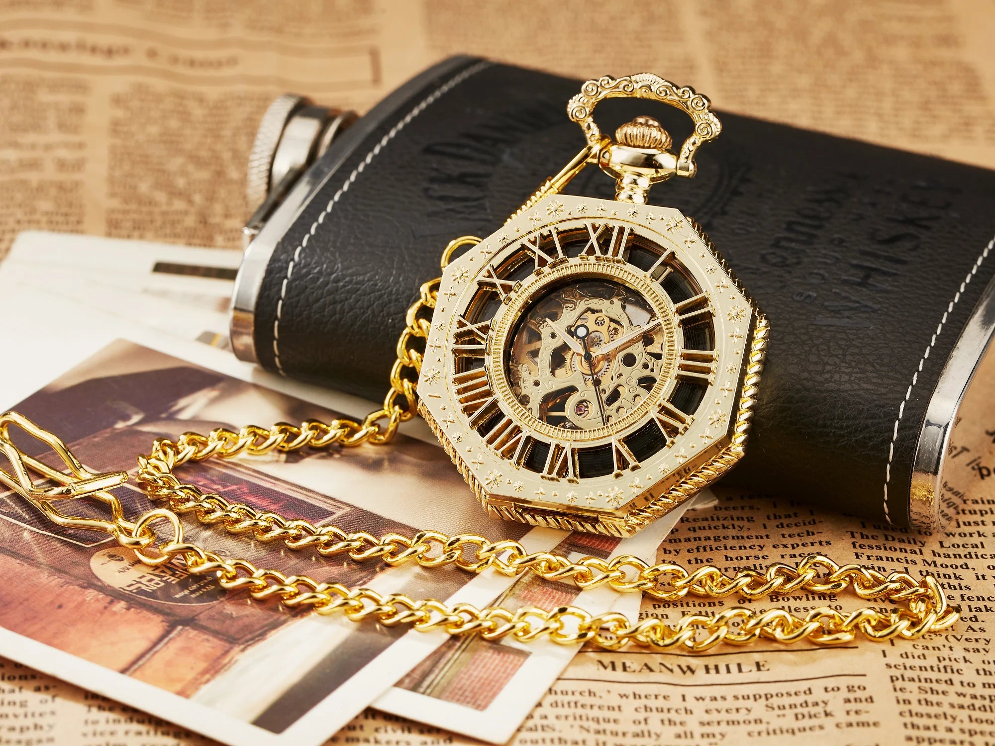 Luxury Skeleton Hexagonal Pocket Watch