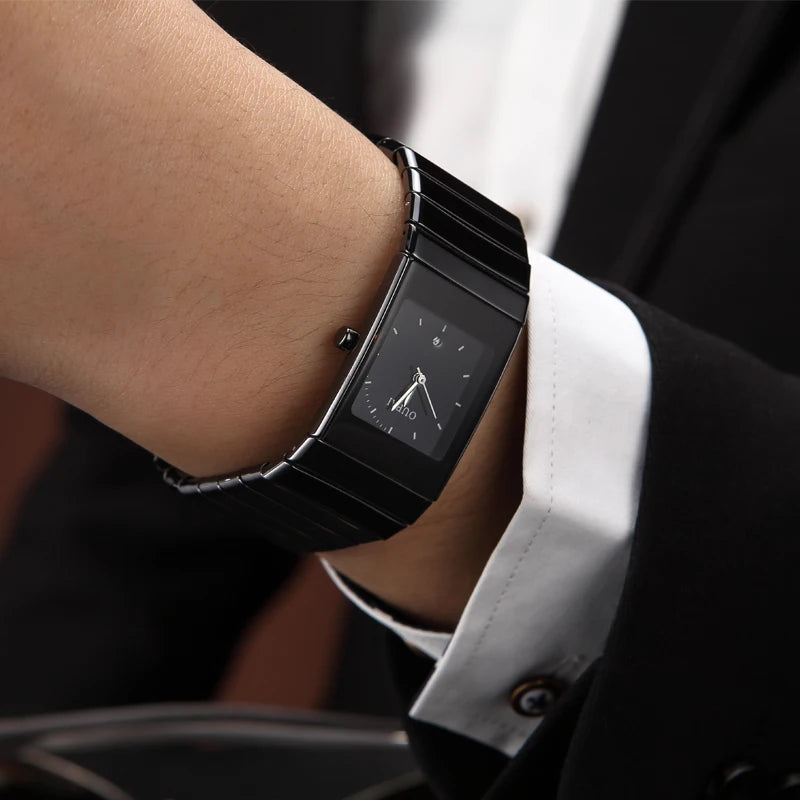 Minimal Square Ceramic Watch – Premium Black Edition