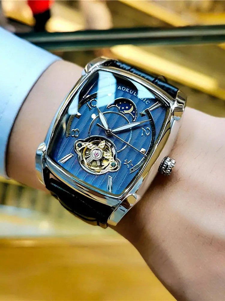 Luxury Tonneau Skeleton Watch – Moon Phase Automatic Edition