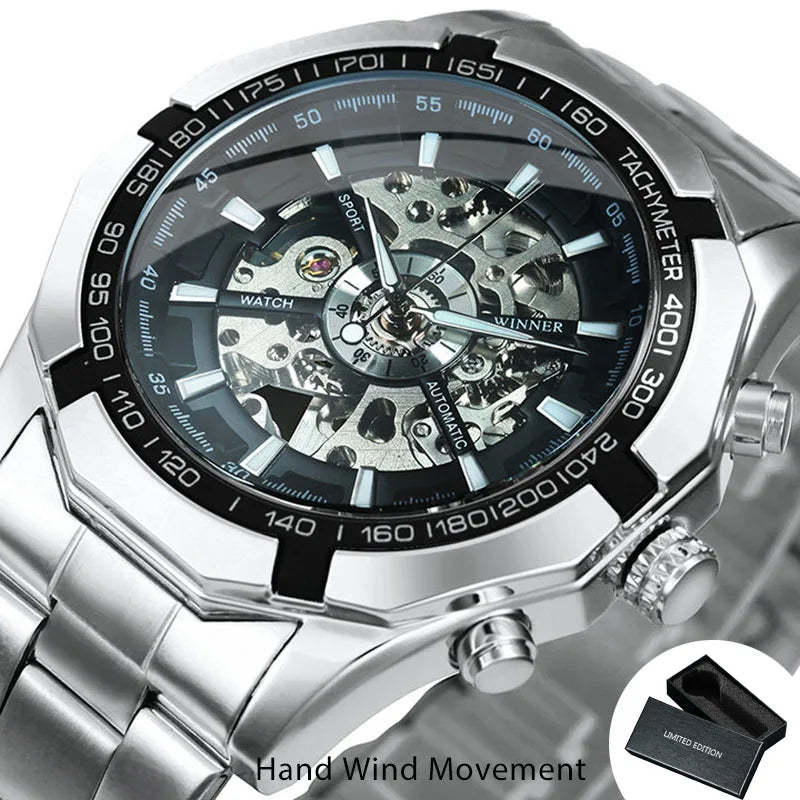 Luxury Skeleton Mechanical Watch – Open Dial Steel Edition