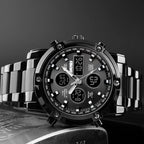 Reloj híbrido de lujo de acero – Hora dual analógica y digital