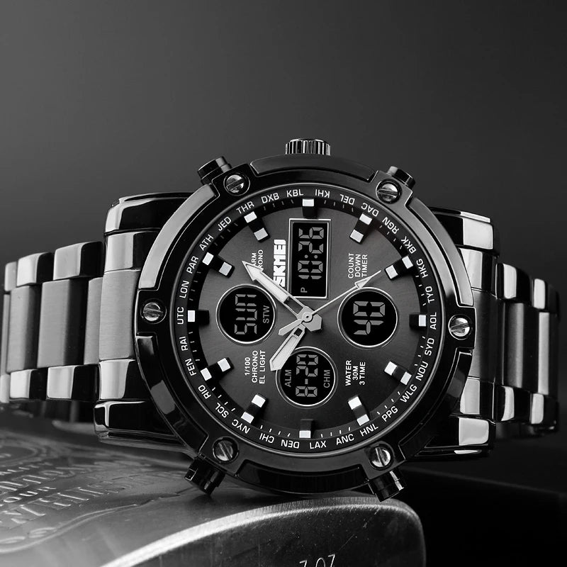 Luxury Steel Hybrid Watch – Analog Digital Dual Time