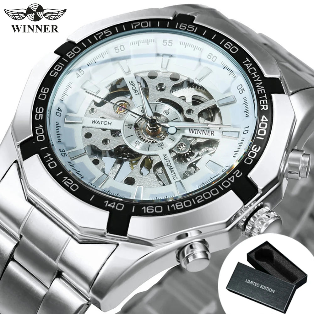 Luxury Skeleton Mechanical Watch – Open Dial Steel Edition