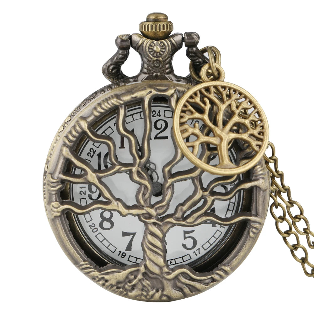 Vintage Tree of Life Pocket Watch Necklace
