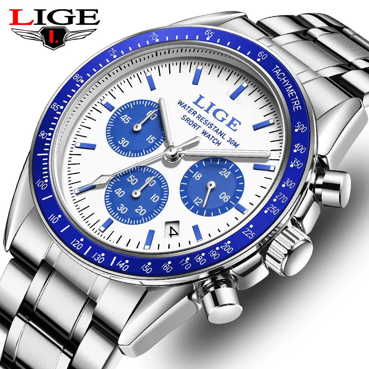 Blue Dial Chronograph Watch – Steel Business Edition