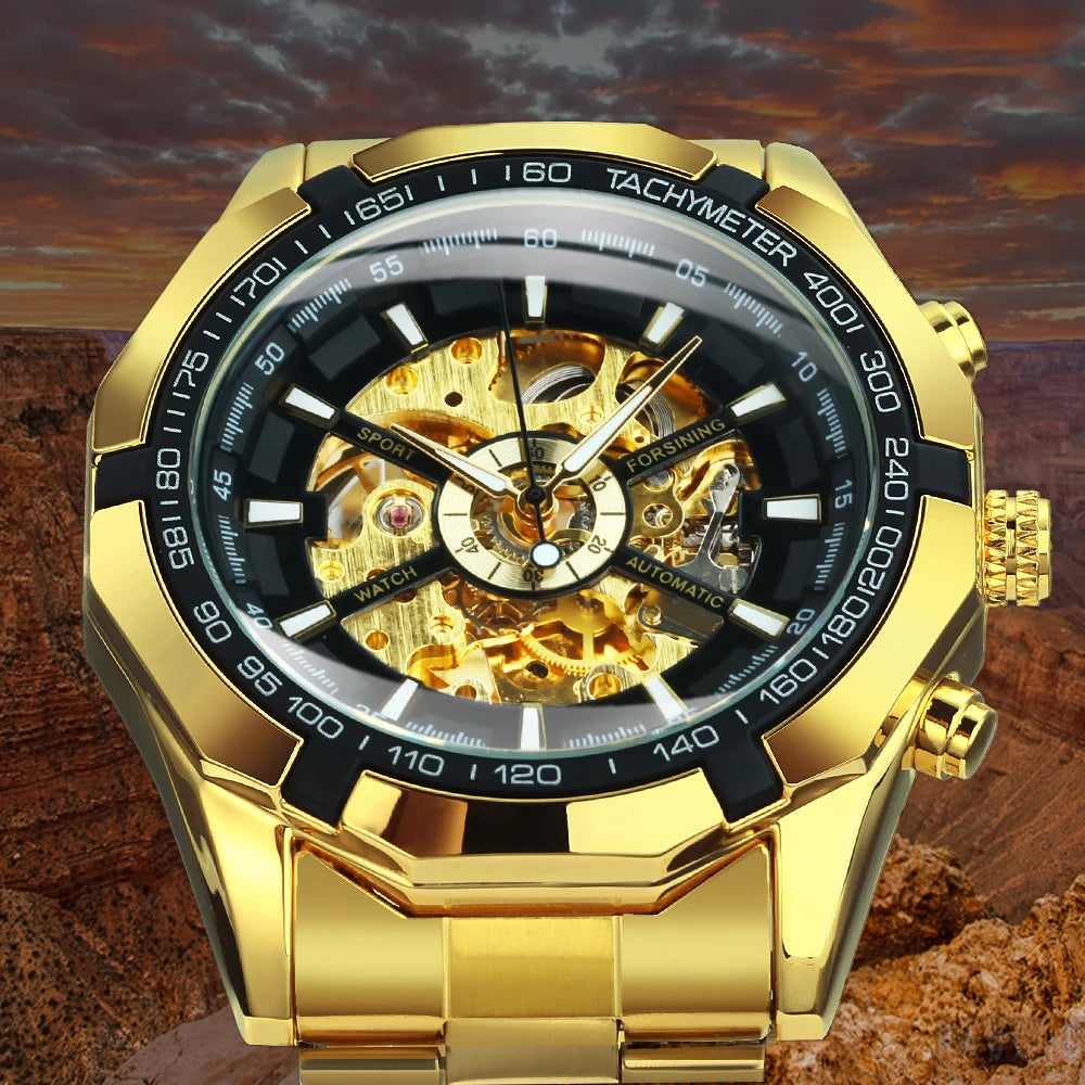 Luxury Skeleton Mechanical Watch – Open Dial Steel Edition
